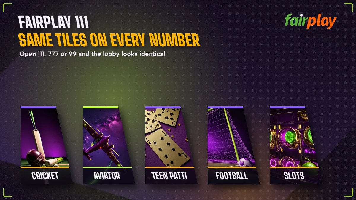 Strip of FairPlay game and sport tiles that look identical on every number address