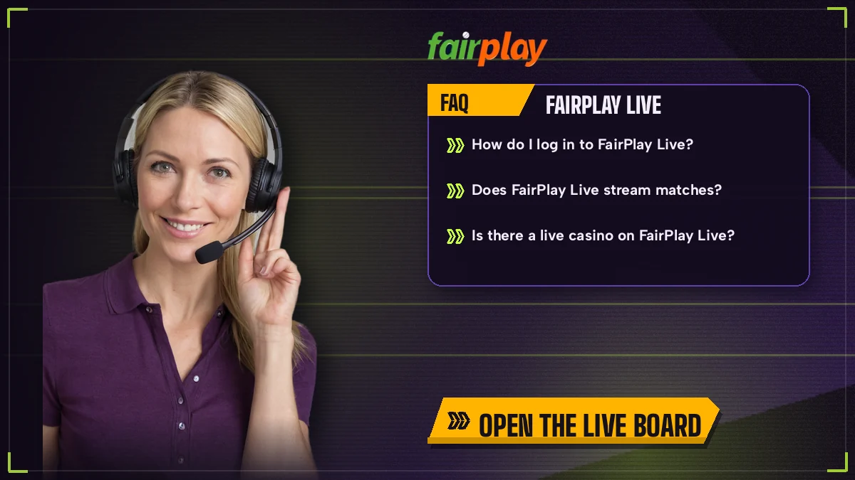 Support agent answering FairPlay Live questions about login, streaming and the casino tabs