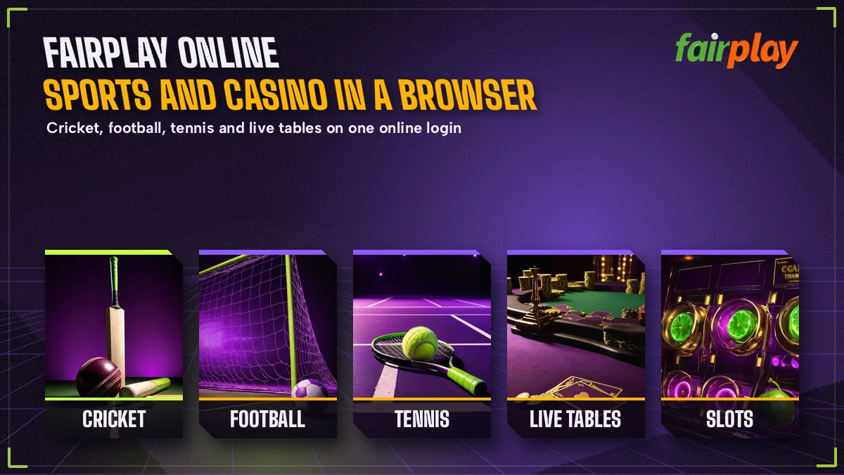 Strip of FairPlay online sport and casino tiles covering cricket, football, tennis and live tables