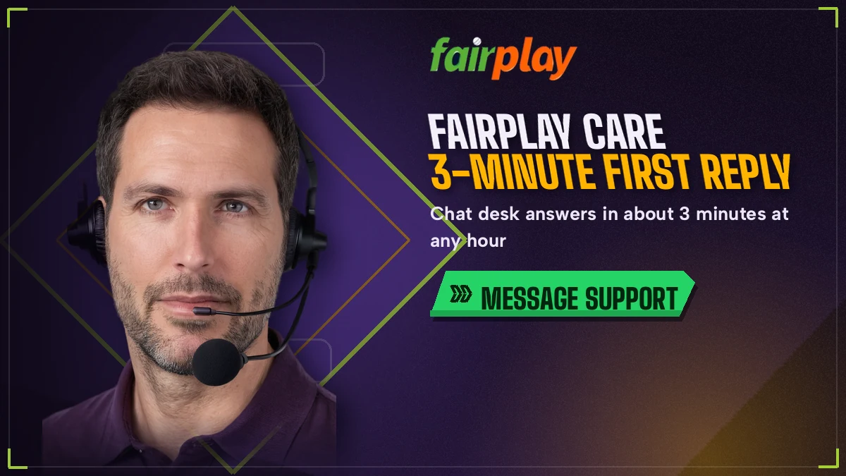FairPlay support agent with a headset replying to a player chat about a pending UPI payout