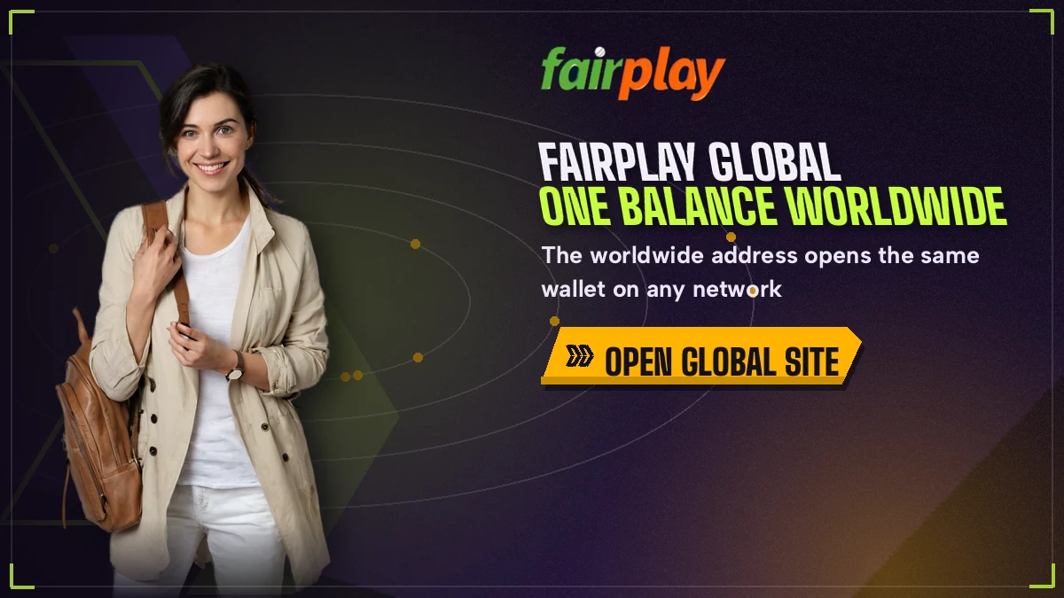 Banner showing a travelling player opening FairPlay Global and reaching the same rupee wallet abroad