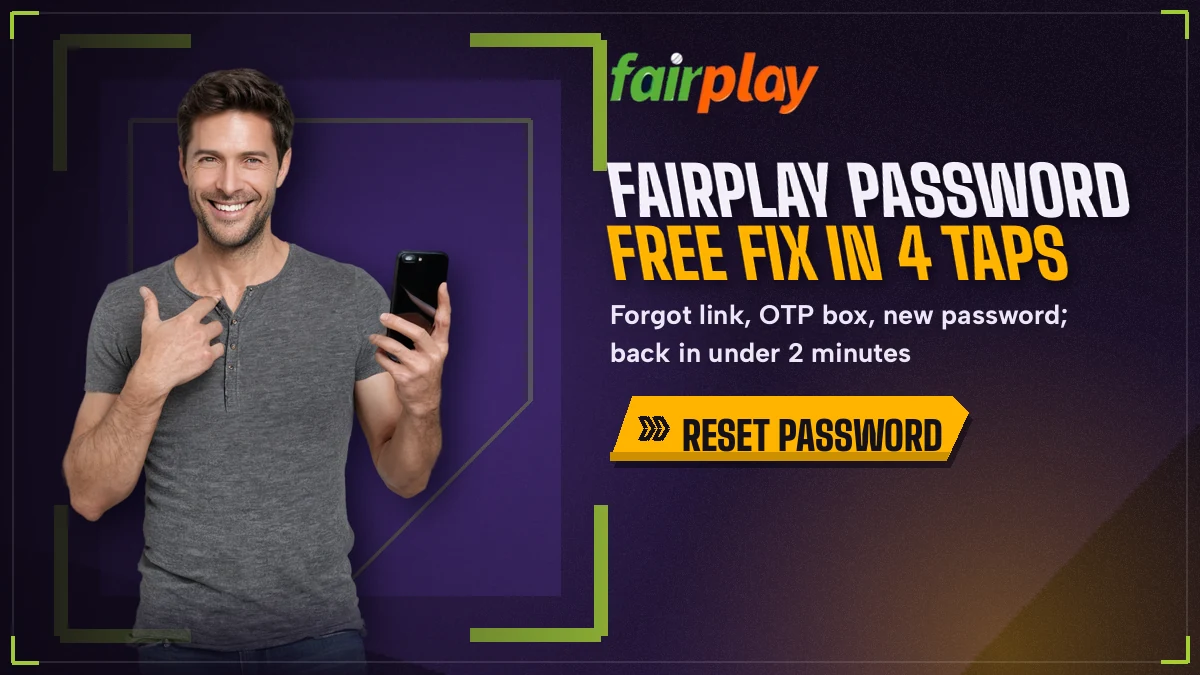 FairPlay player holding a phone open on the Forgot password screen while the OTP code arrives