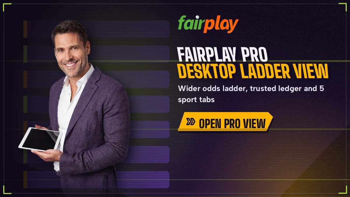 FairPlay Pro desktop exchange banner with a wide back and lay ladder and a row of sport tabs